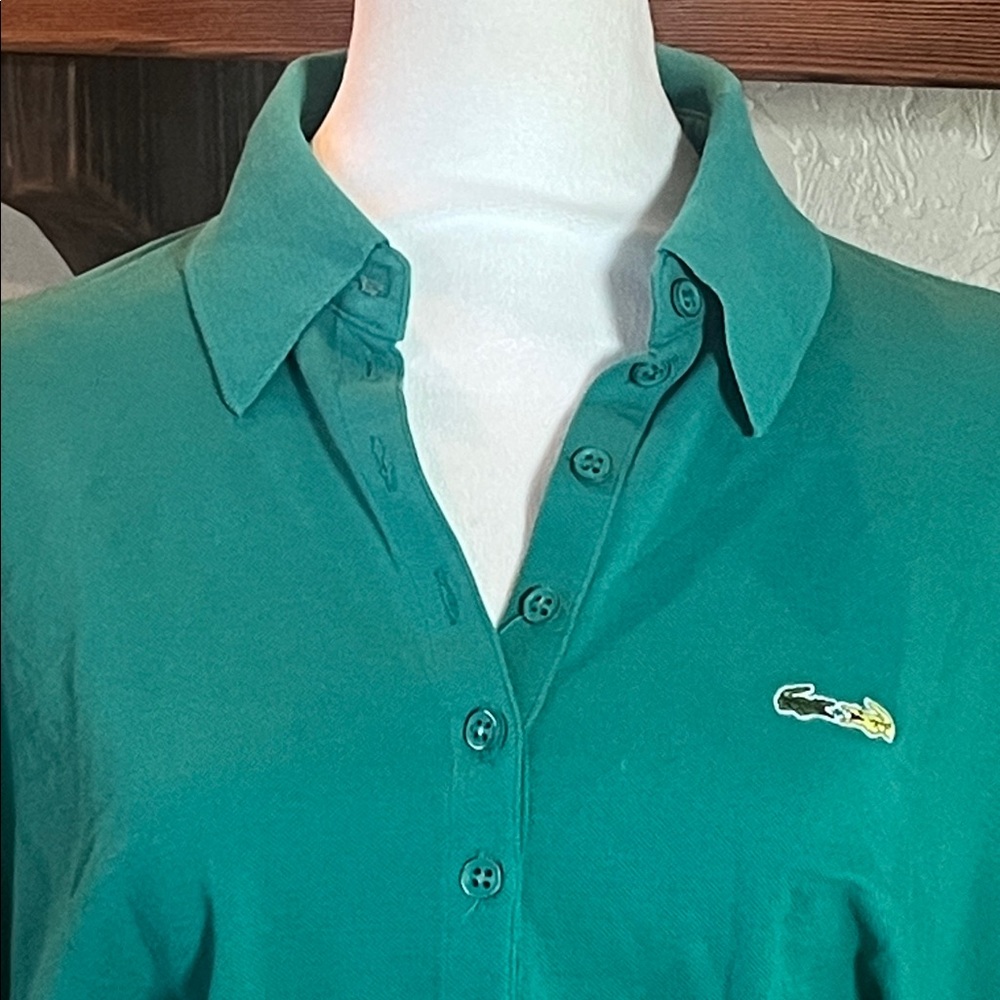 LACOSTE + Malandrino Green Batwing 1/4 Sleeve Fitted Polo Hirt, size S - Picture 2 of 10